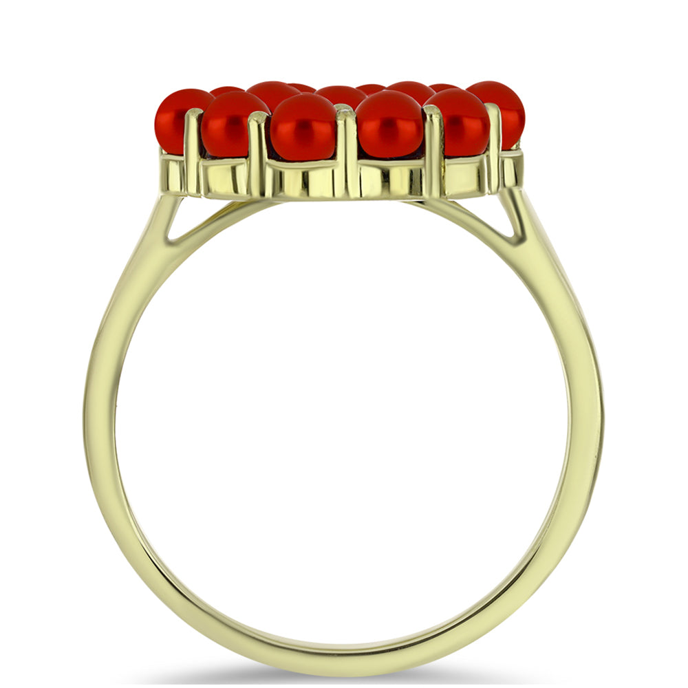 Anillo de Plata Bañada en Oro con Perla roja de río y Topacio Blanco 2 