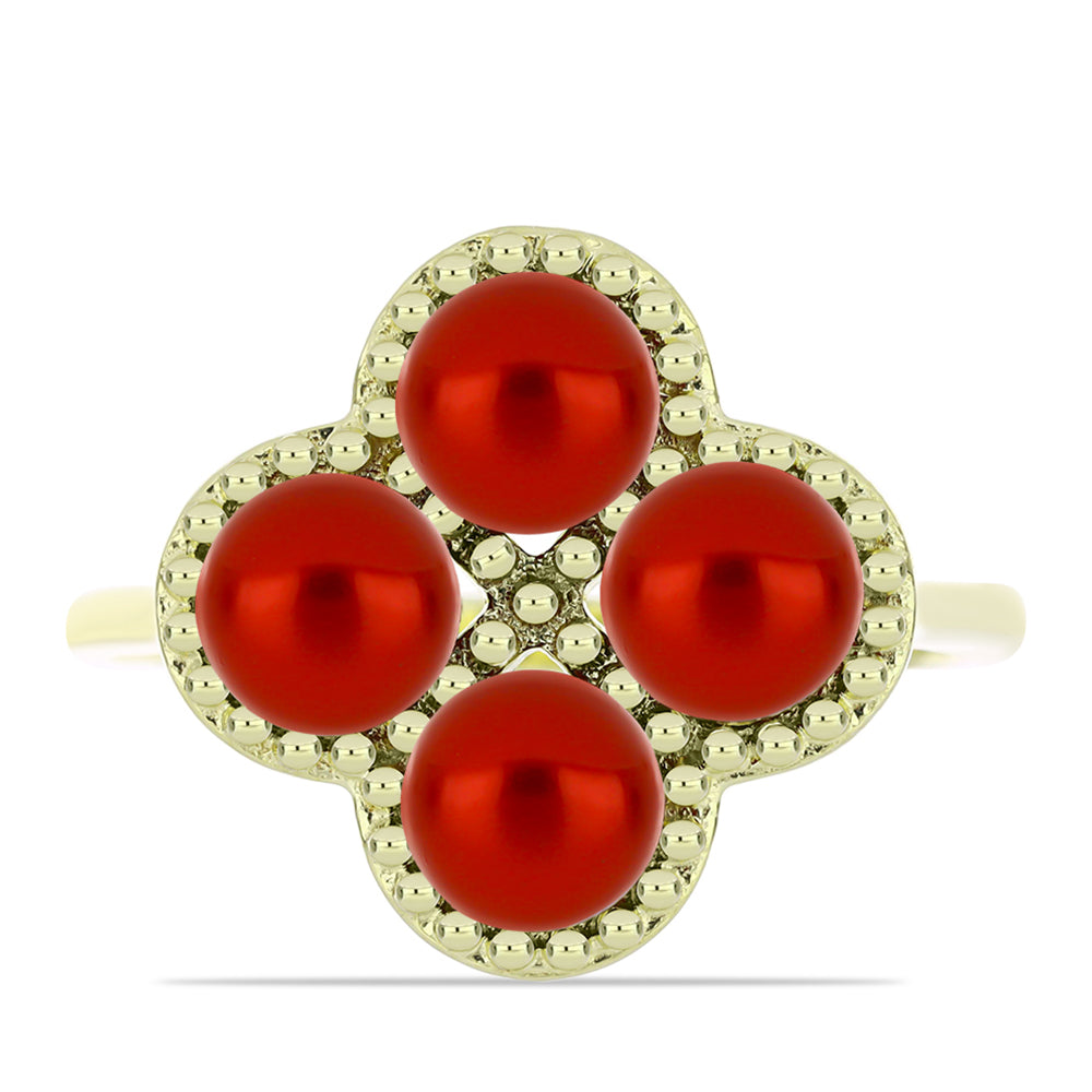 Anillo de Plata Bañada en Oro con Perla roja de río 1 