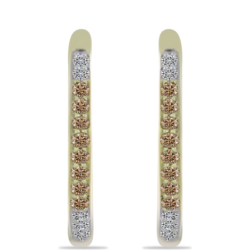 Pendientes de Plata Bañada en Oro con Diamante Champagne y Diamante blanco