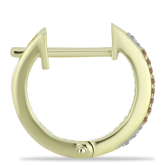 Pendientes de Plata Bañada en Oro con Diamante Champagne y Diamante blanco