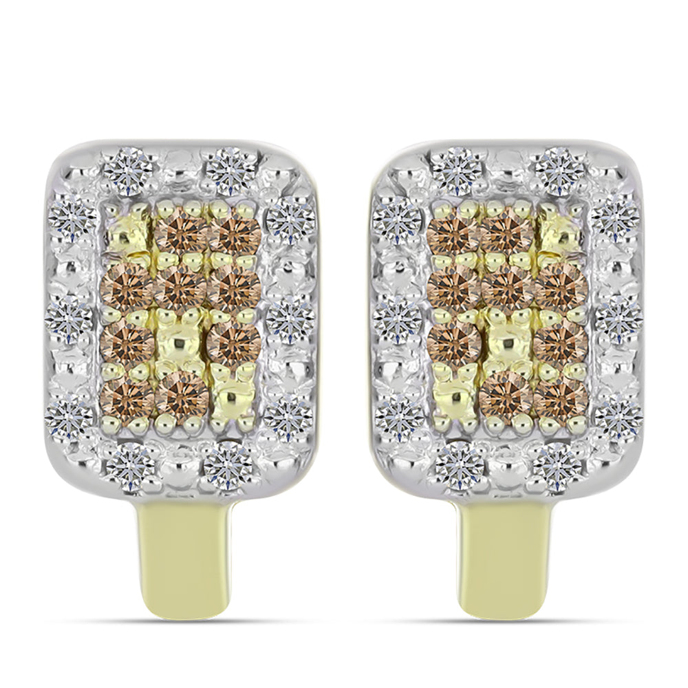 Pendientes de Plata Bañada en Oro con Diamante Champagne y Diamante blanco