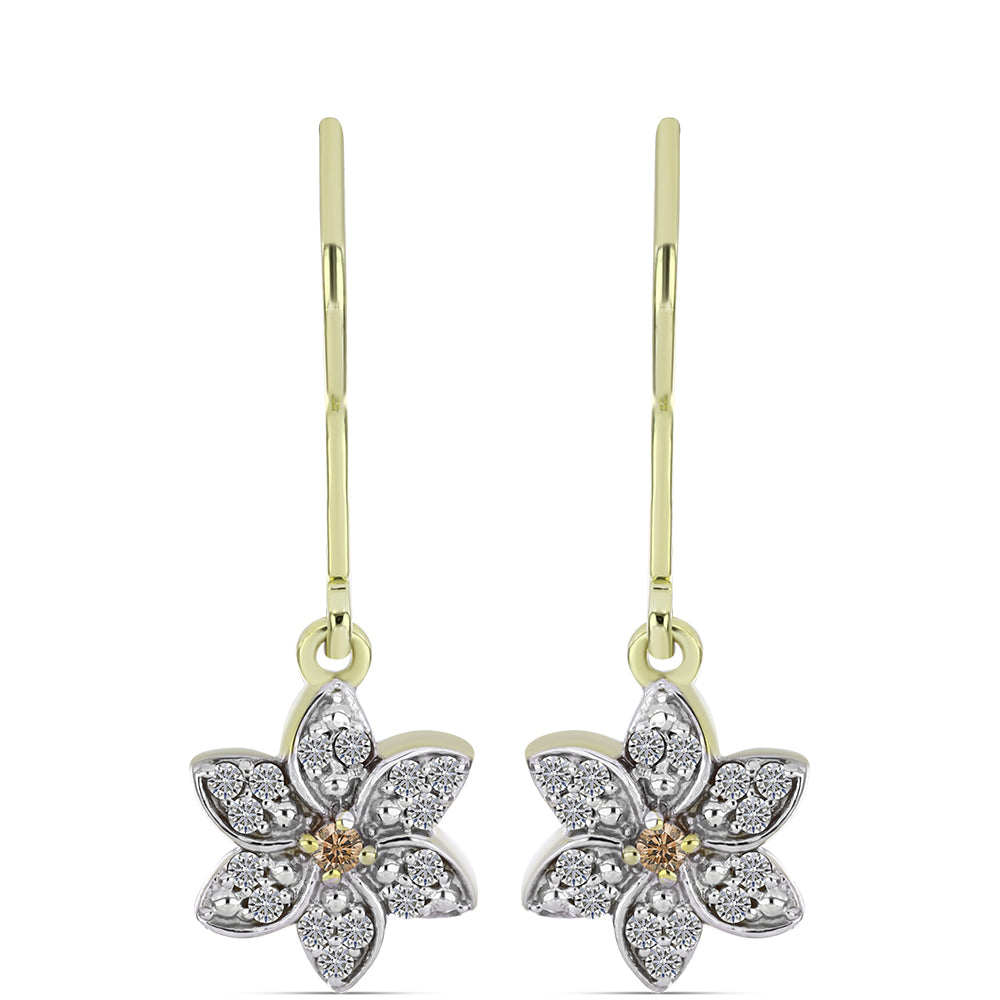 Pendientes de Plata Bañada en Oro con Diamante Champagne y Diamante blanco 1 