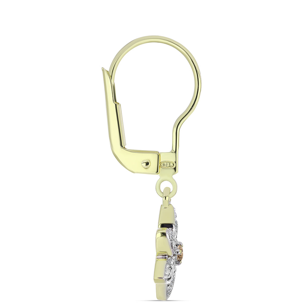 Pendientes de Plata Bañada en Oro con Diamante Champagne y Diamante blanco