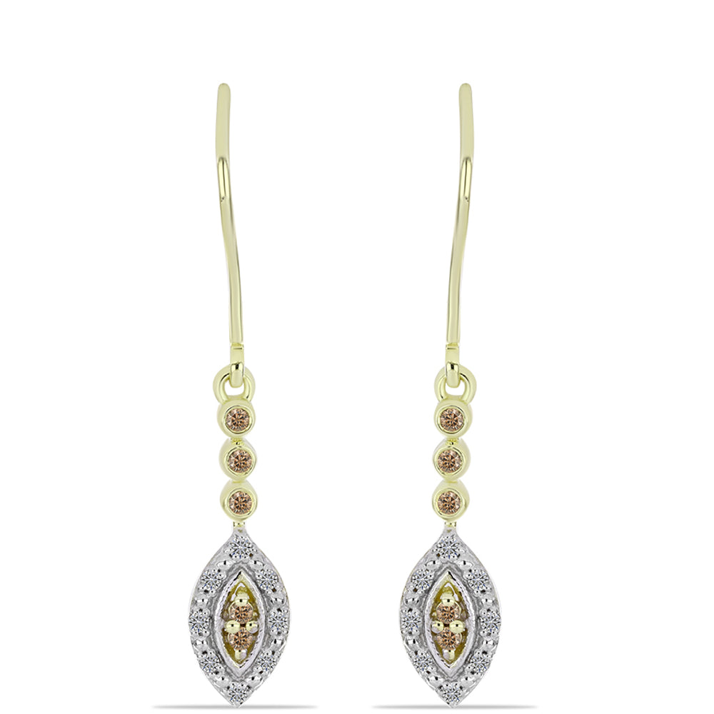 Pendientes de Plata Bañada en Oro con Diamante Champagne y Diamante blanco 1 