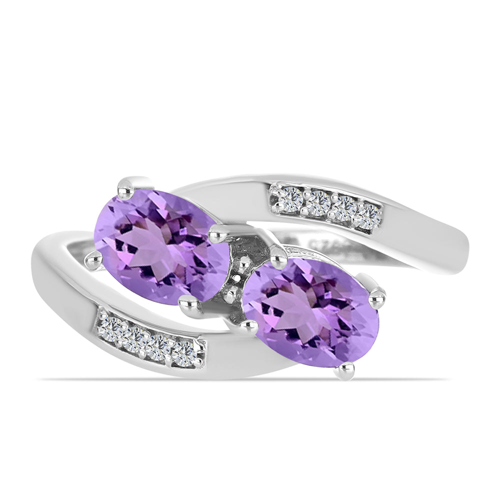 Anillo de Plata con Amatista Rosa de Francia y Topacio Blanco 1 