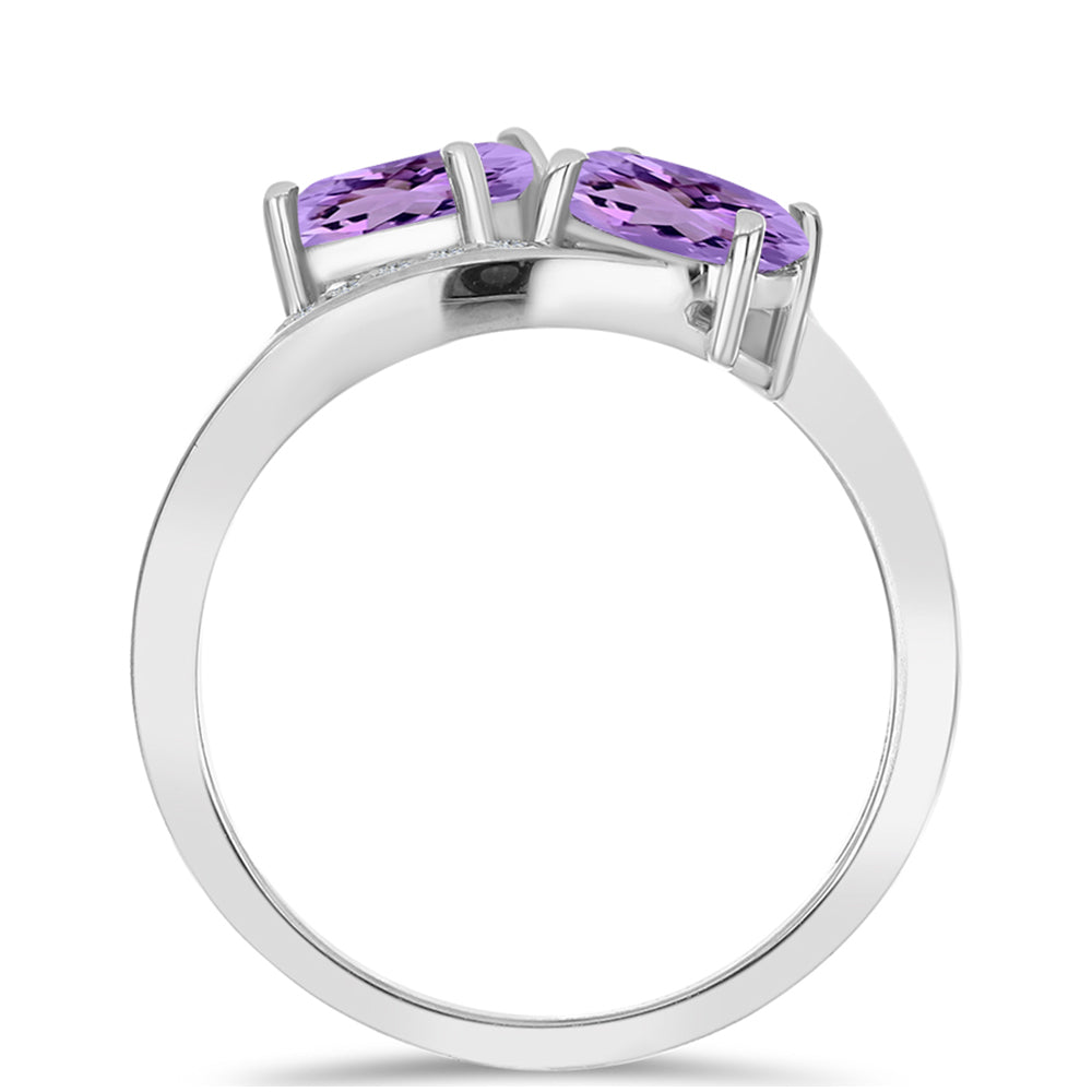 Anillo de Plata con Amatista Rosa de Francia y Topacio Blanco