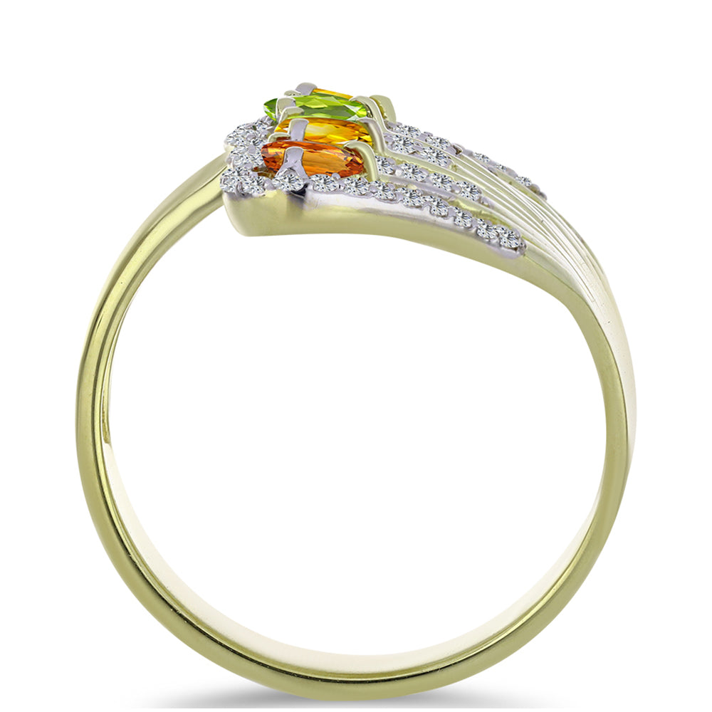 Anillo de Plata Bañada en Oro con Zafiro Arco Iris Rosebery y Topacio Blanco