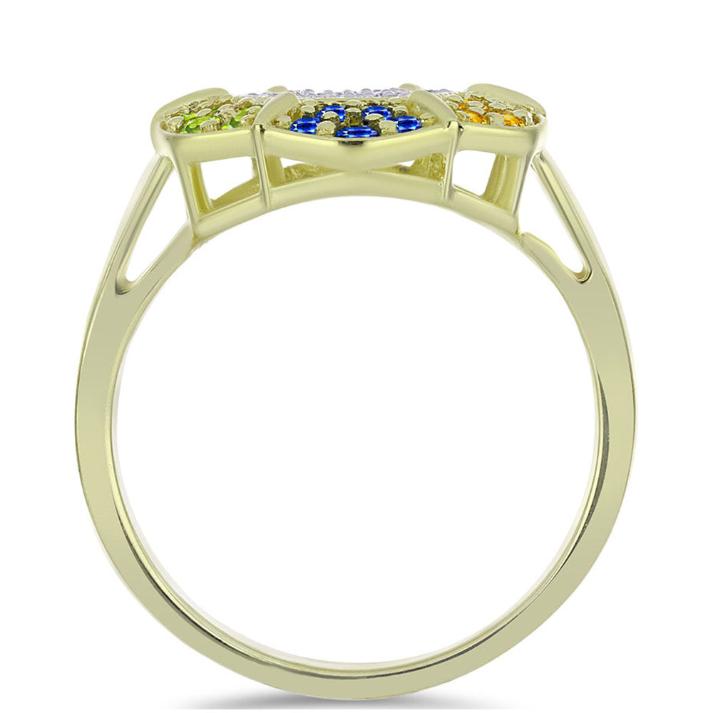 Anillo de Plata Bañada en Oro con Zafiro Arco Iris Rosebery y Topacio Blanco 2 