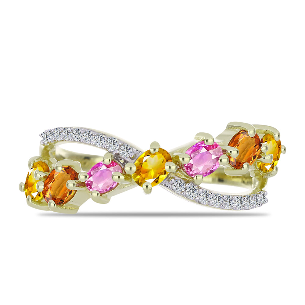 Anillo de Plata Bañada en Oro con Zafiro Arco Iris Rosebery y Topacio Blanco