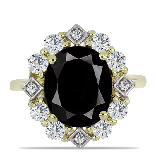Anillo de Plata Bañada en Oro con Ónix negro de Suwar y Topacio Blanco