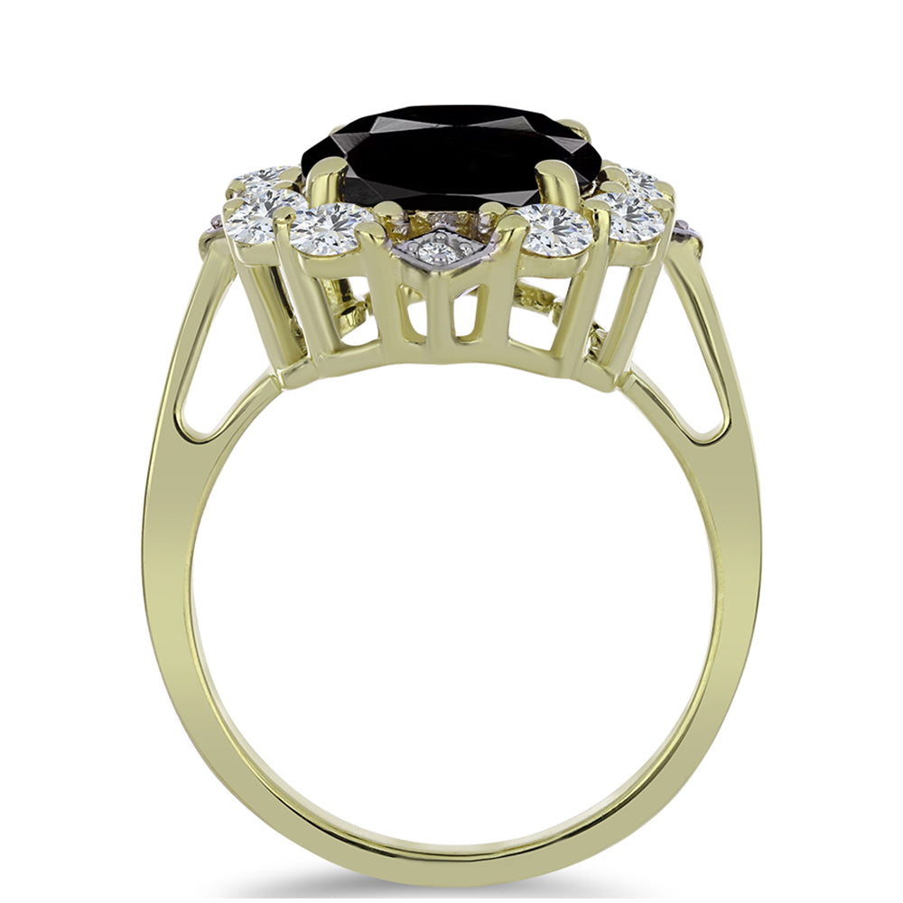 Anillo de Plata Bañada en Oro con Ónix negro de Suwar y Topacio Blanco