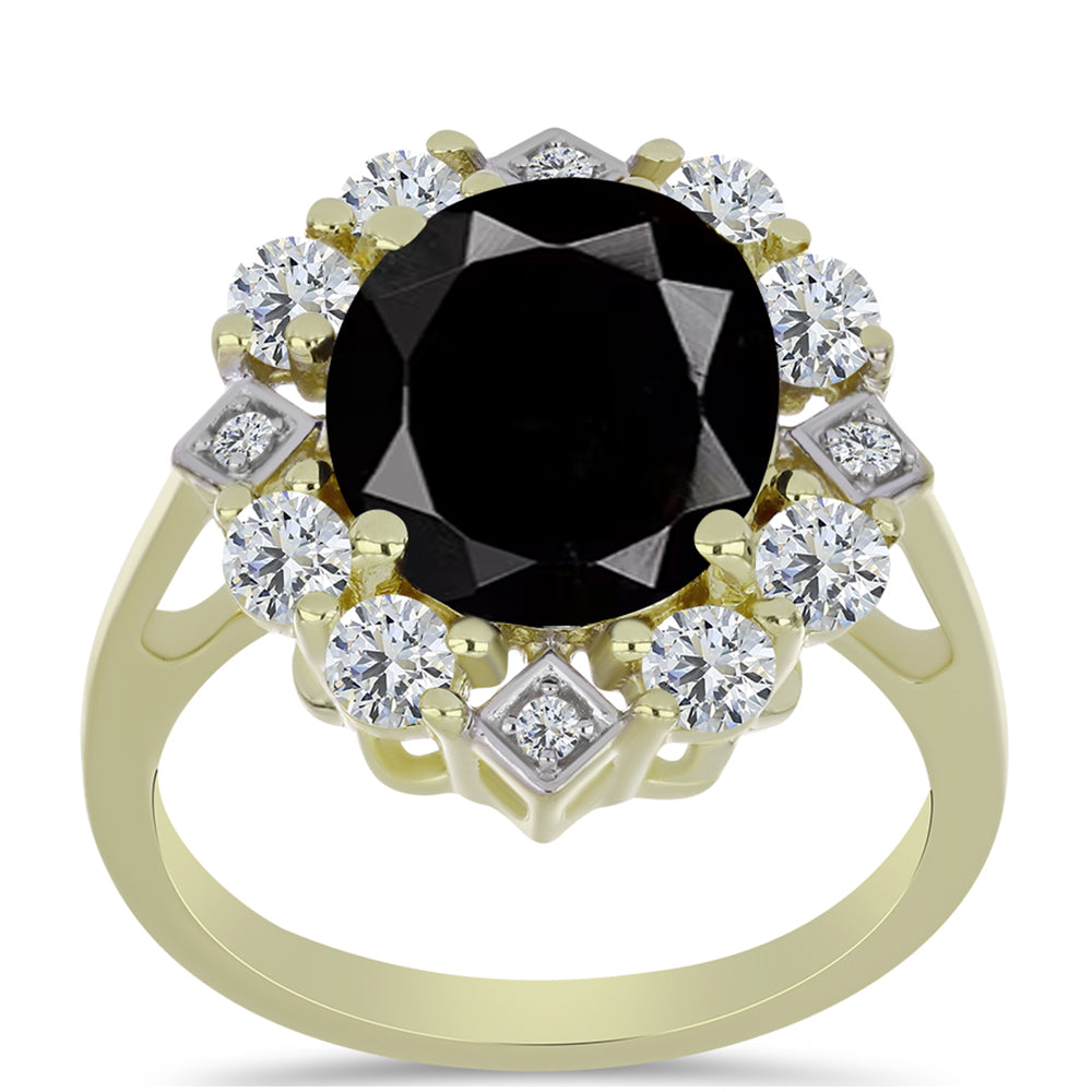 Anillo de Plata Bañada en Oro con Ónix negro de Suwar y Topacio Blanco 3 