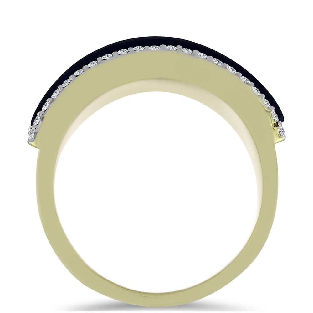 Anillo de Plata Bañada en Oro con Ónix negro de Suwar y Topacio Blanco 3 