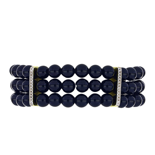 Pulsera de Plata Bañada en Oro con Ónix negro de Suwar y Topacio Blanco