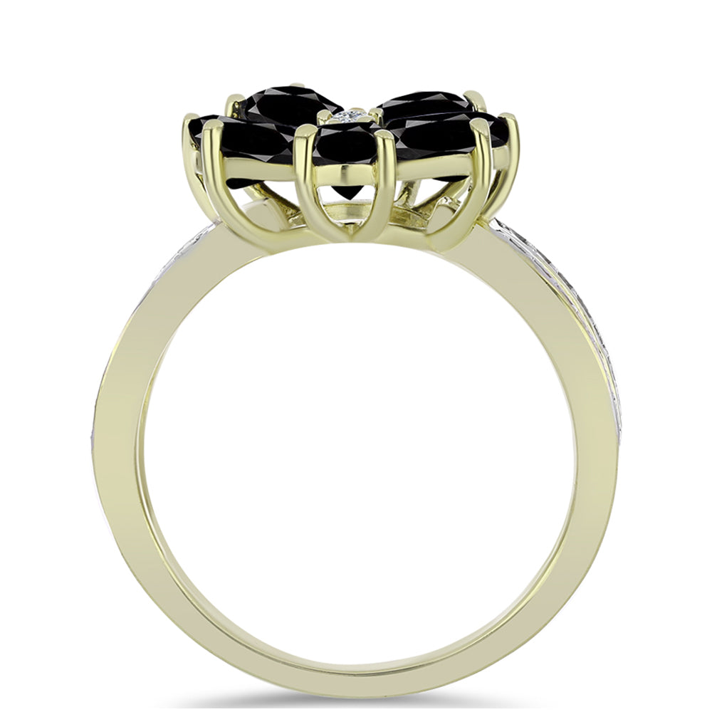 Anillo de Plata Bañada en Oro con Ónix negro de Suwar y Topacio Blanco 2 