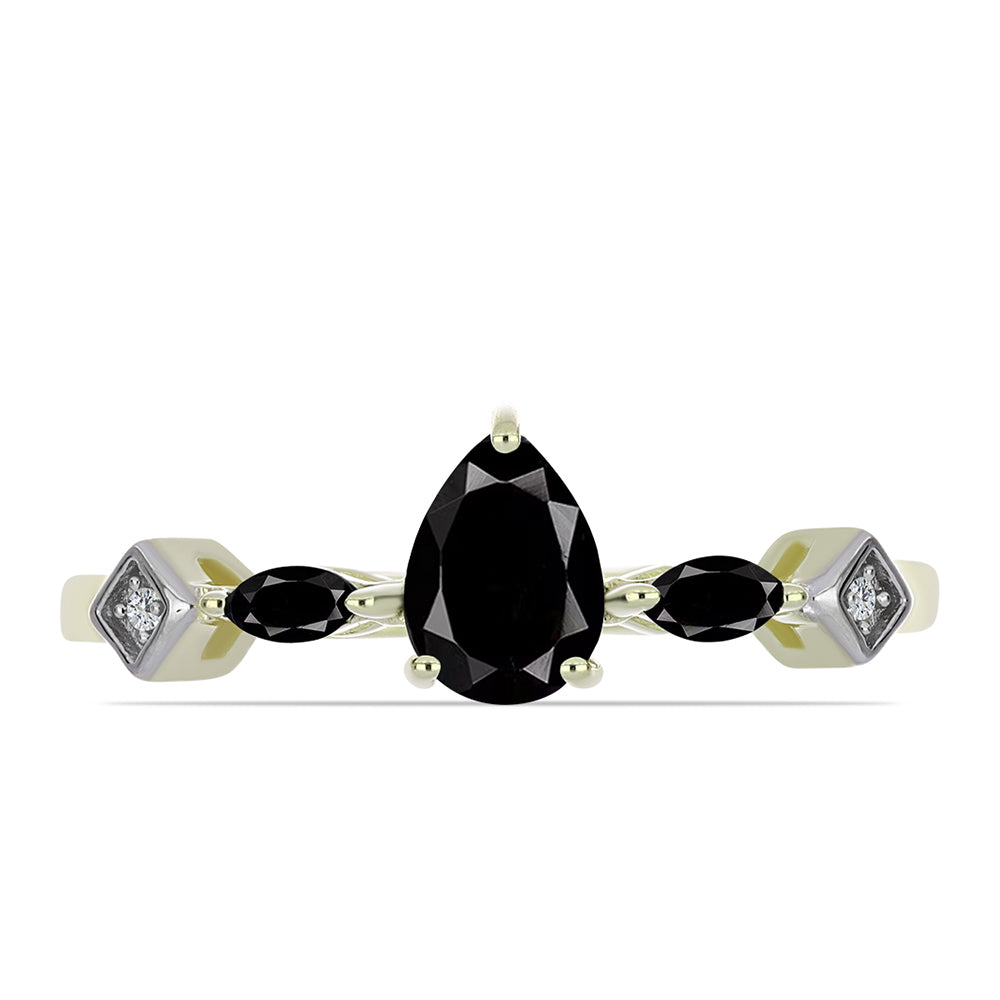 Anillo de Plata Bañada en Oro con Ónix negro de Suwar y Topacio Blanco 2 