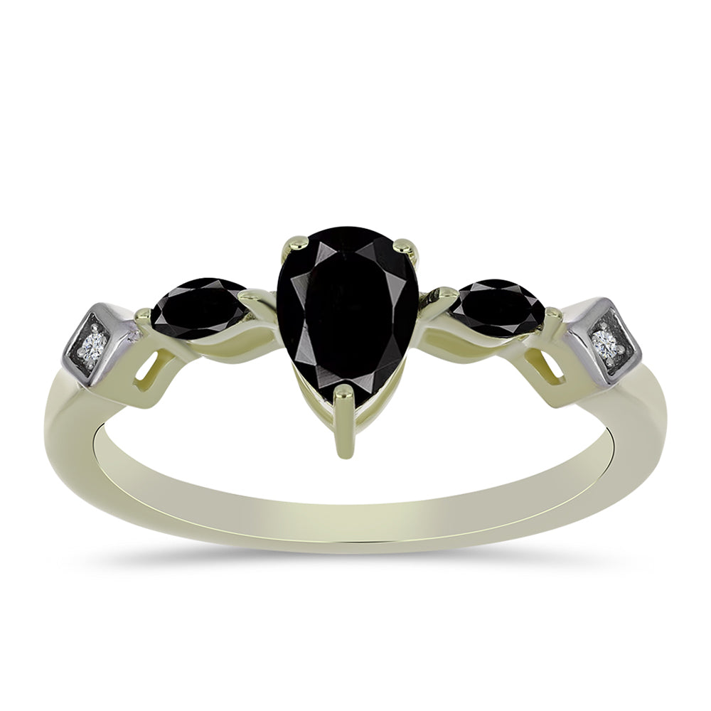 Anillo de Plata Bañada en Oro con Ónix negro de Suwar y Topacio Blanco 1 
