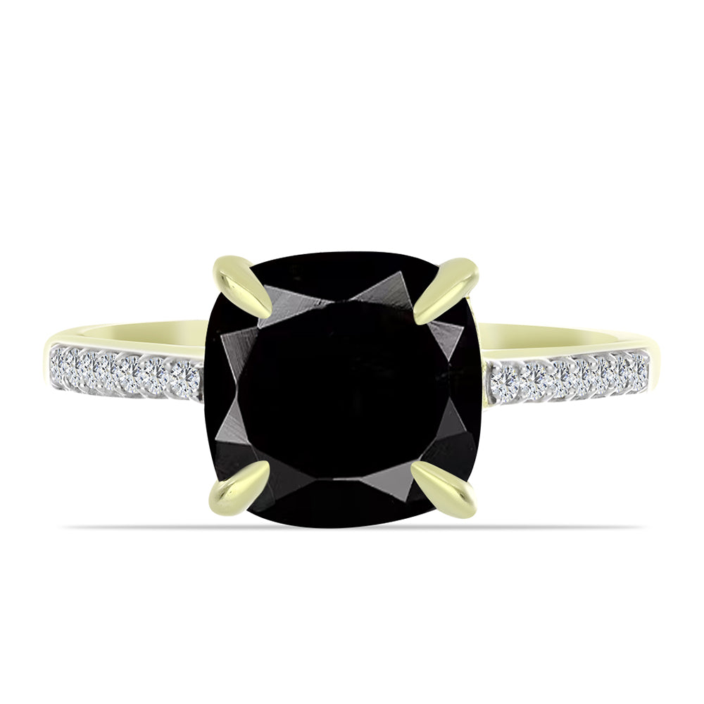 Anillo de Plata Bañada en Oro con Ónix negro de Suwar y Topacio Blanco 1 
