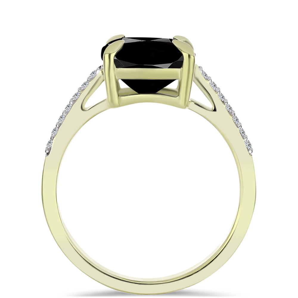 Anillo de Plata Bañada en Oro con Ónix negro de Suwar y Topacio Blanco 2 