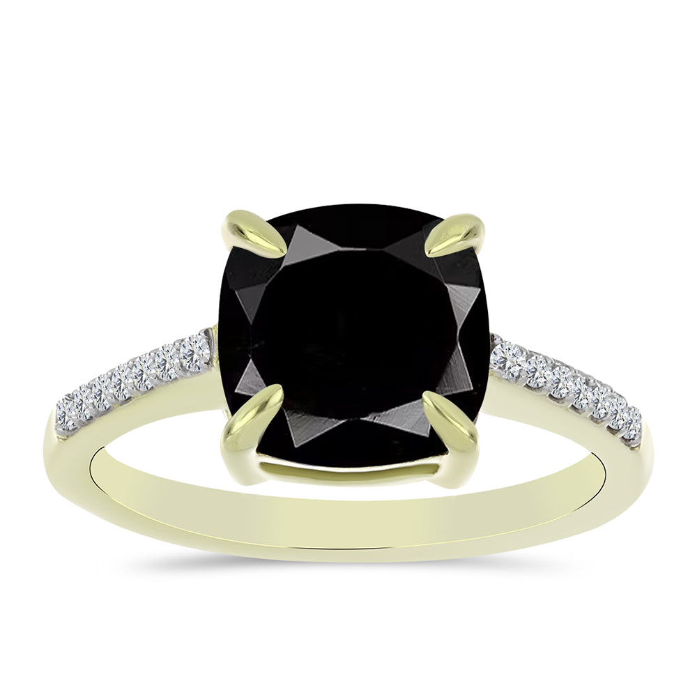Anillo de Plata Bañada en Oro con Ónix negro de Suwar y Topacio Blanco 3 
