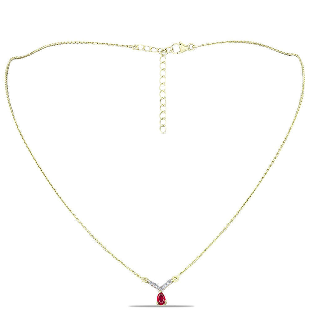 Collar de Plata Bañada en Oro con Rubí de Madagascar y Topacio Blanco