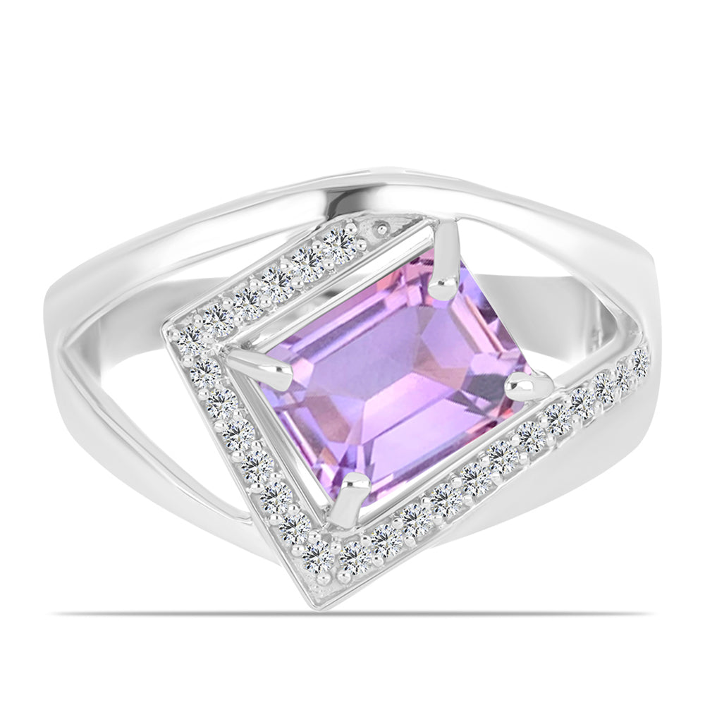 Anillo de Plata con Amatista Rosa de Francia y Topacio Blanco