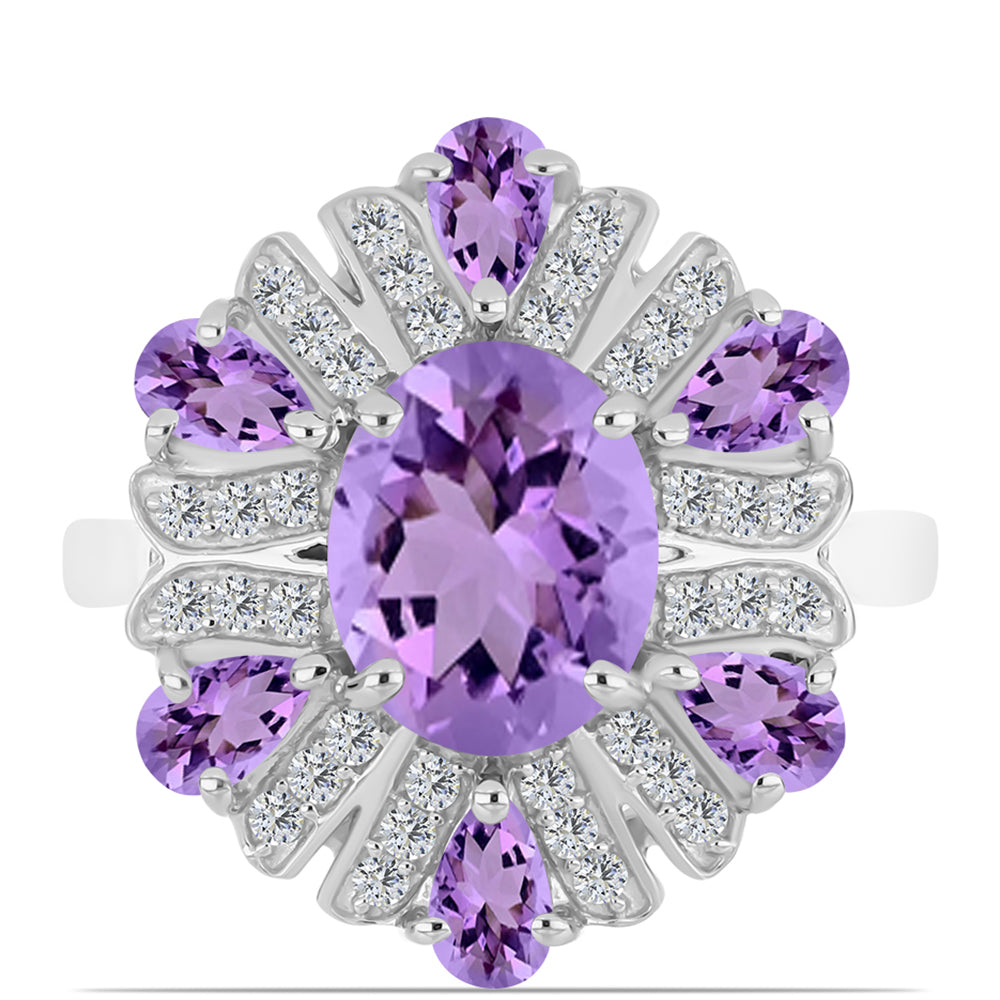 Anillo de Plata con Amatista Rosa de Francia y Topacio Blanco
