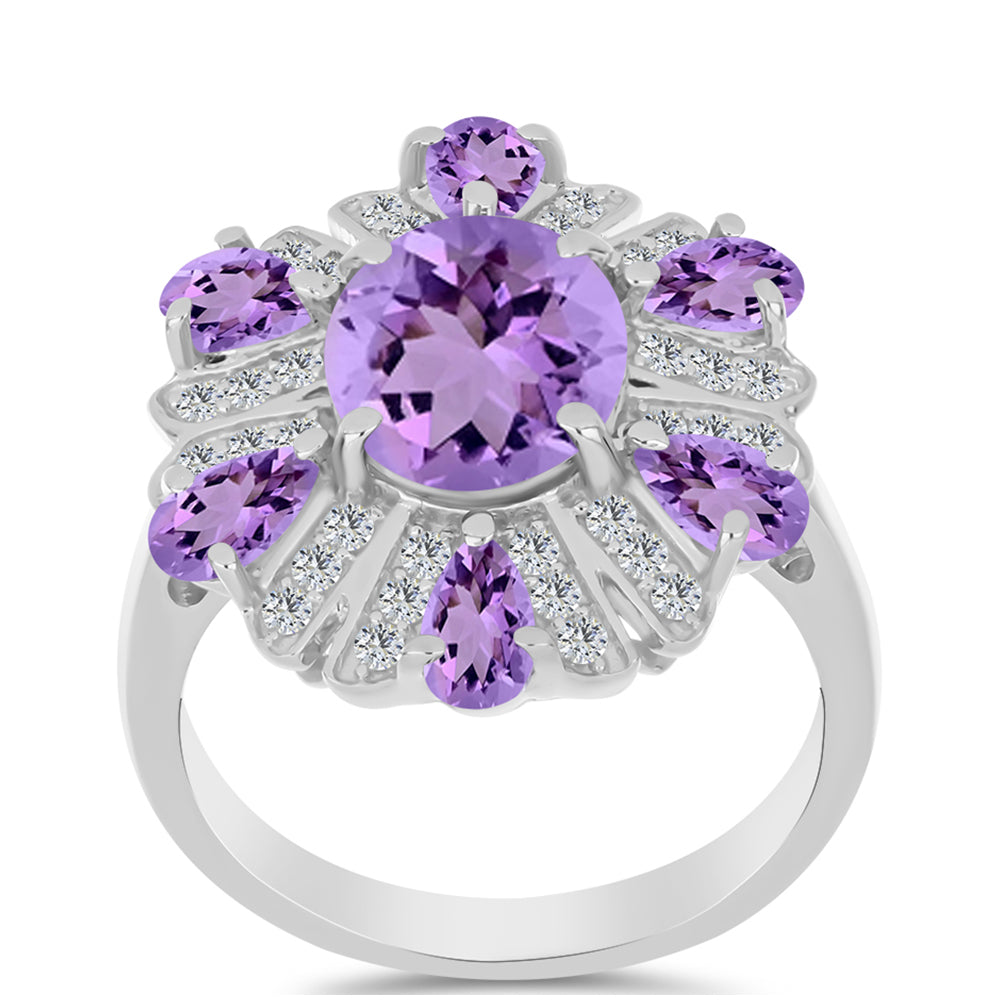 Anillo de Plata con Amatista Rosa de Francia y Topacio Blanco