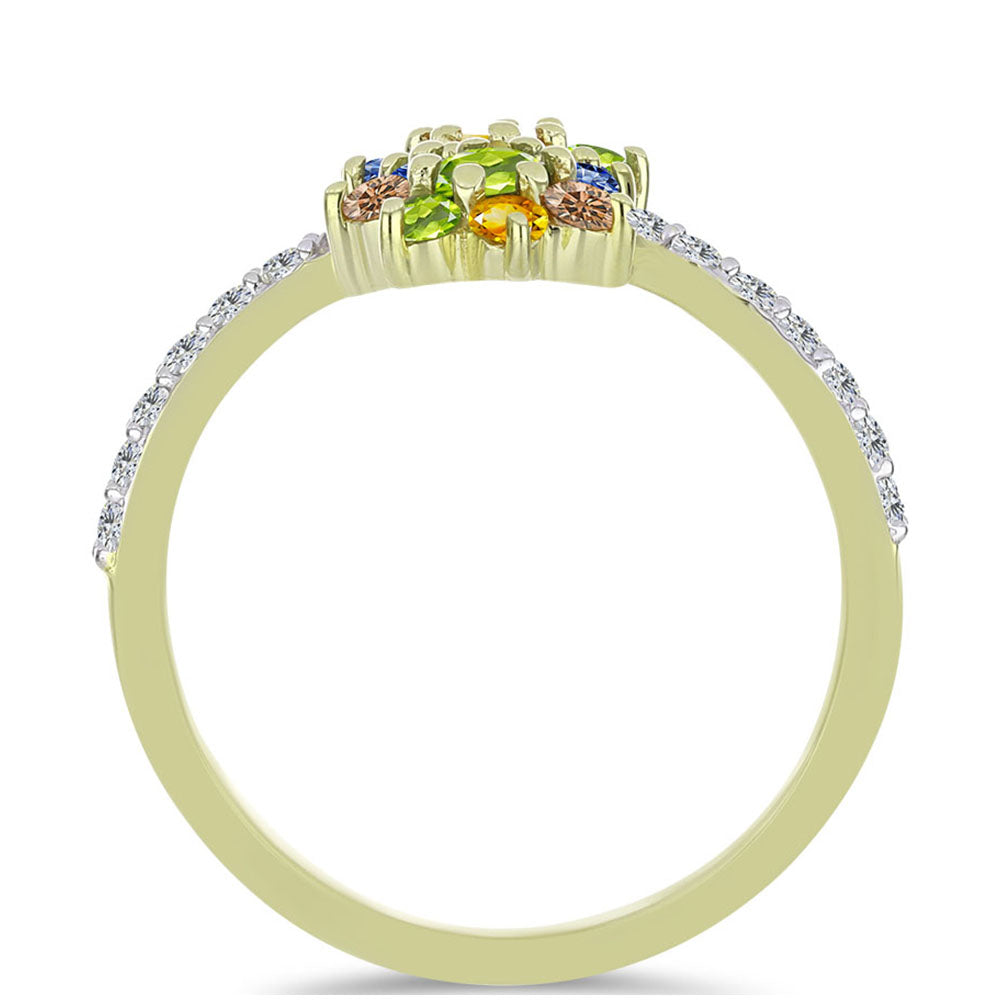 Anillo de Plata Bañada en Oro con Zafiro Arco Iris Rosebery y Topacio Blanco 2 