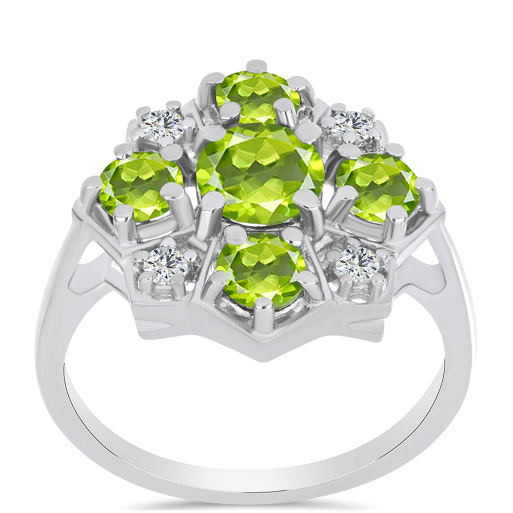 Anillo de Plata con Peridoto de Changbai y Topacio Blanco