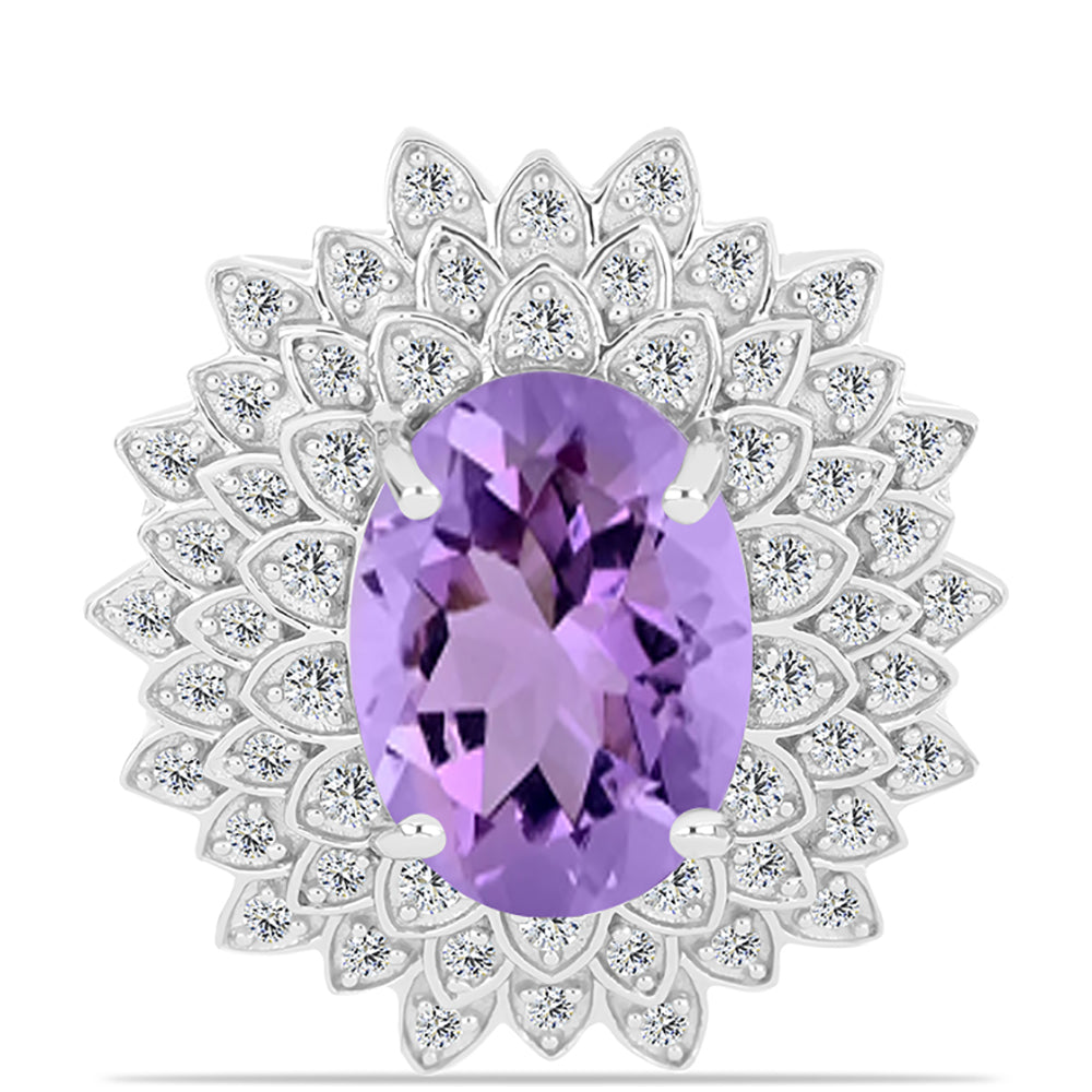 Anillo de Plata con Amatista Rosa de Francia y Topacio Blanco