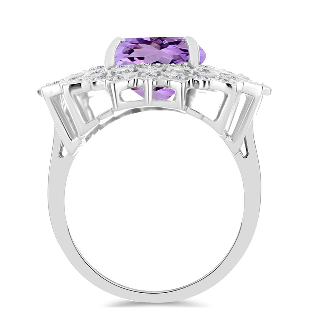 Anillo de Plata con Amatista Rosa de Francia y Topacio Blanco 2 