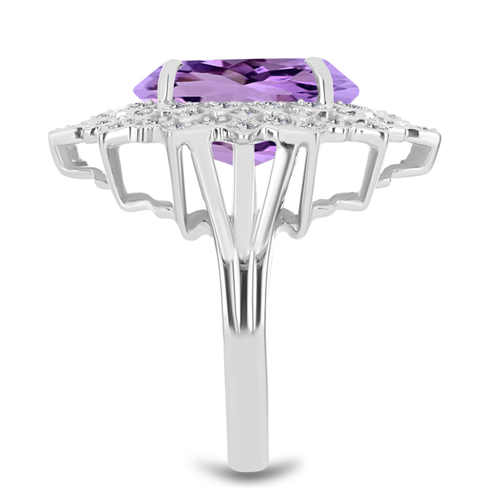 Anillo de Plata con Amatista Rosa de Francia y Topacio Blanco 4 