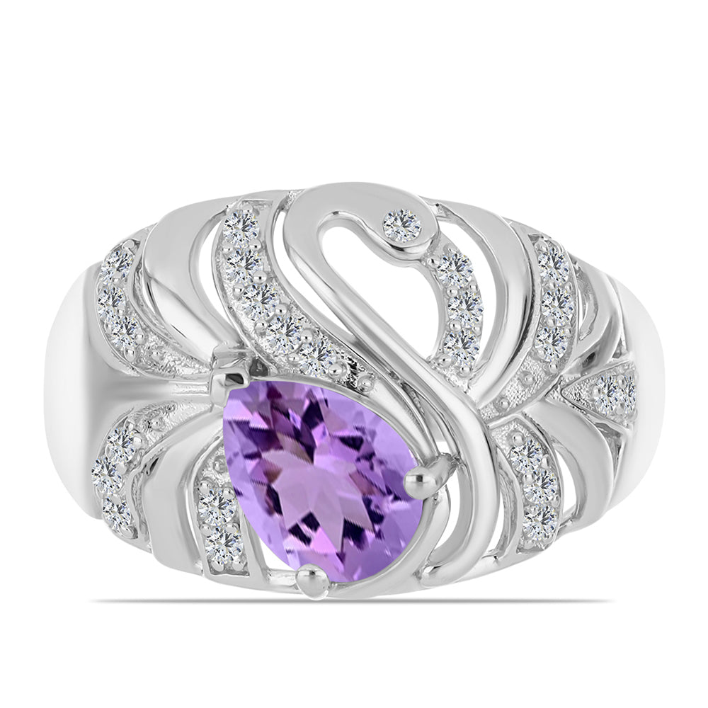 Anillo de Plata con Amatista Rosa de Francia y Topacio Blanco 1 