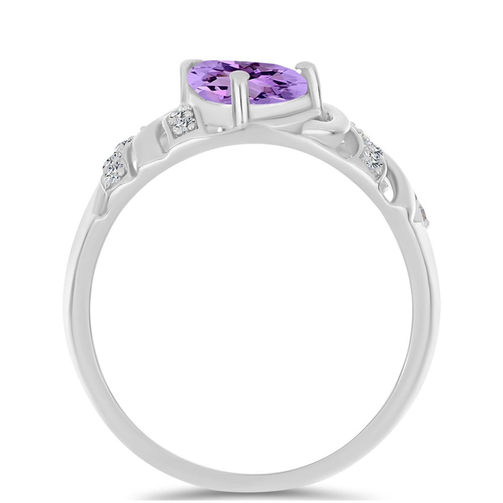 Anillo de Plata con Amatista Rosa de Francia y Topacio Blanco