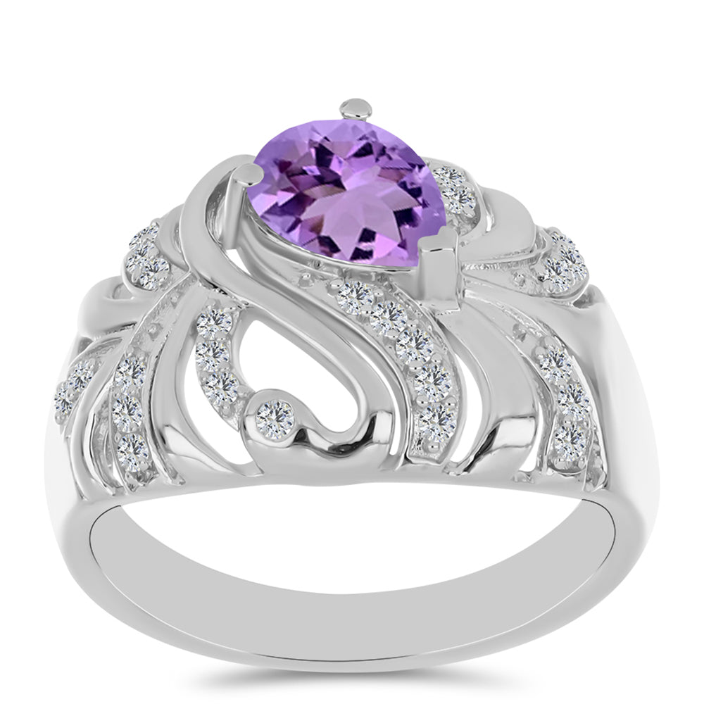 Anillo de Plata con Amatista Rosa de Francia y Topacio Blanco 3 