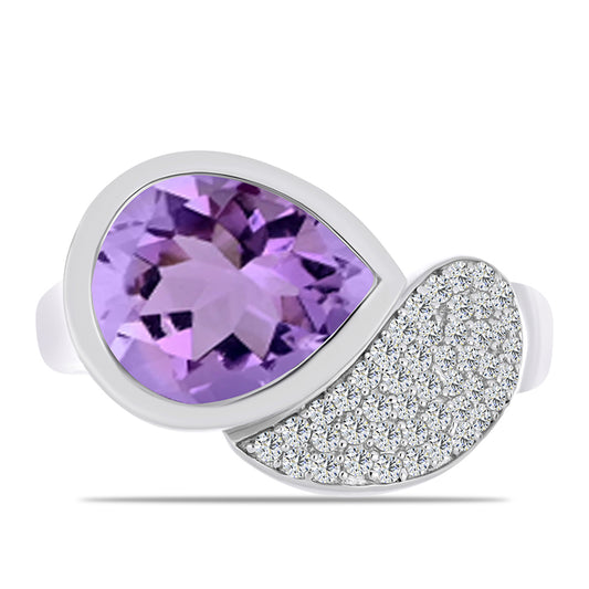 Anillo de Plata con Amatista Rosa de Francia y Topacio Blanco