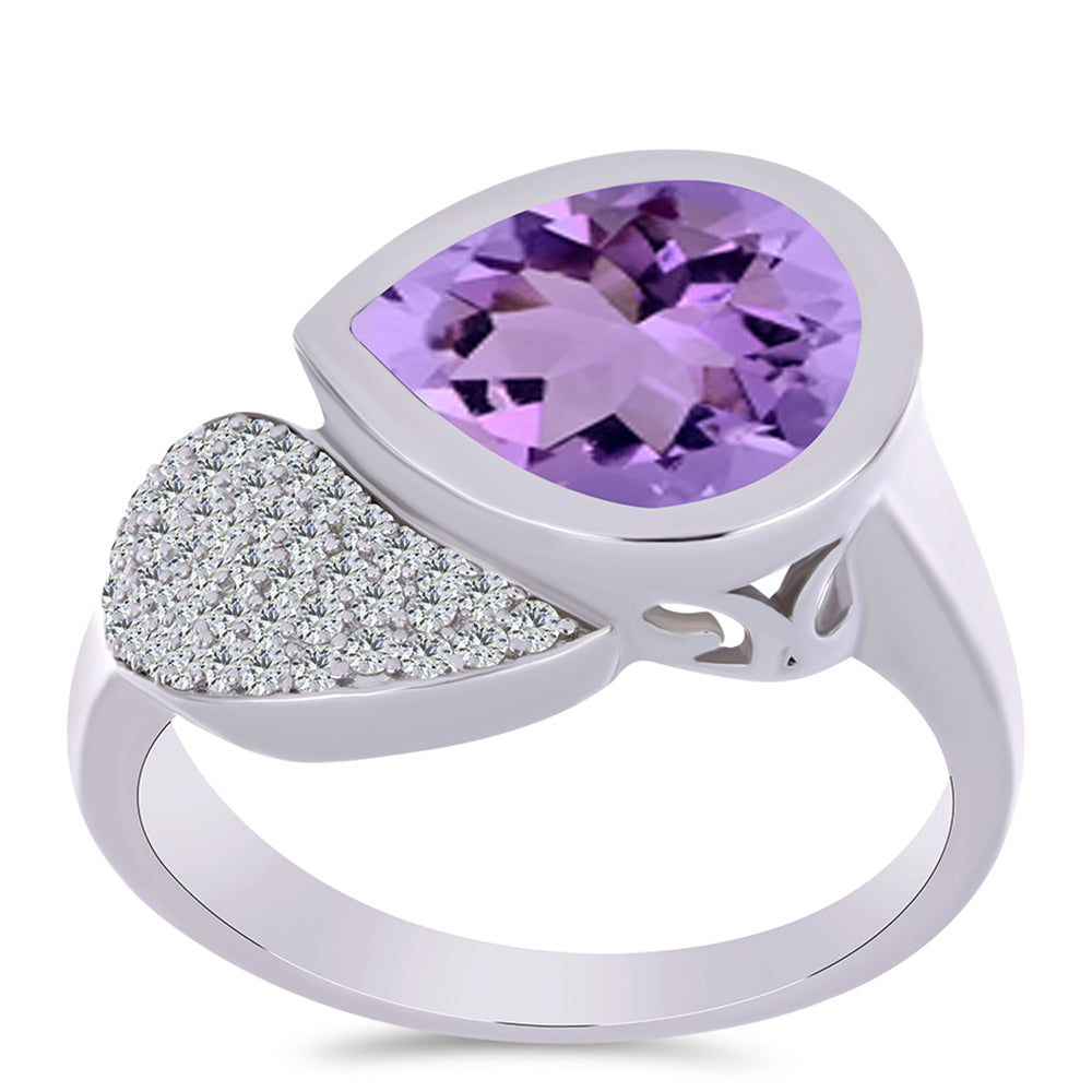Anillo de Plata con Amatista Rosa de Francia y Topacio Blanco 3 