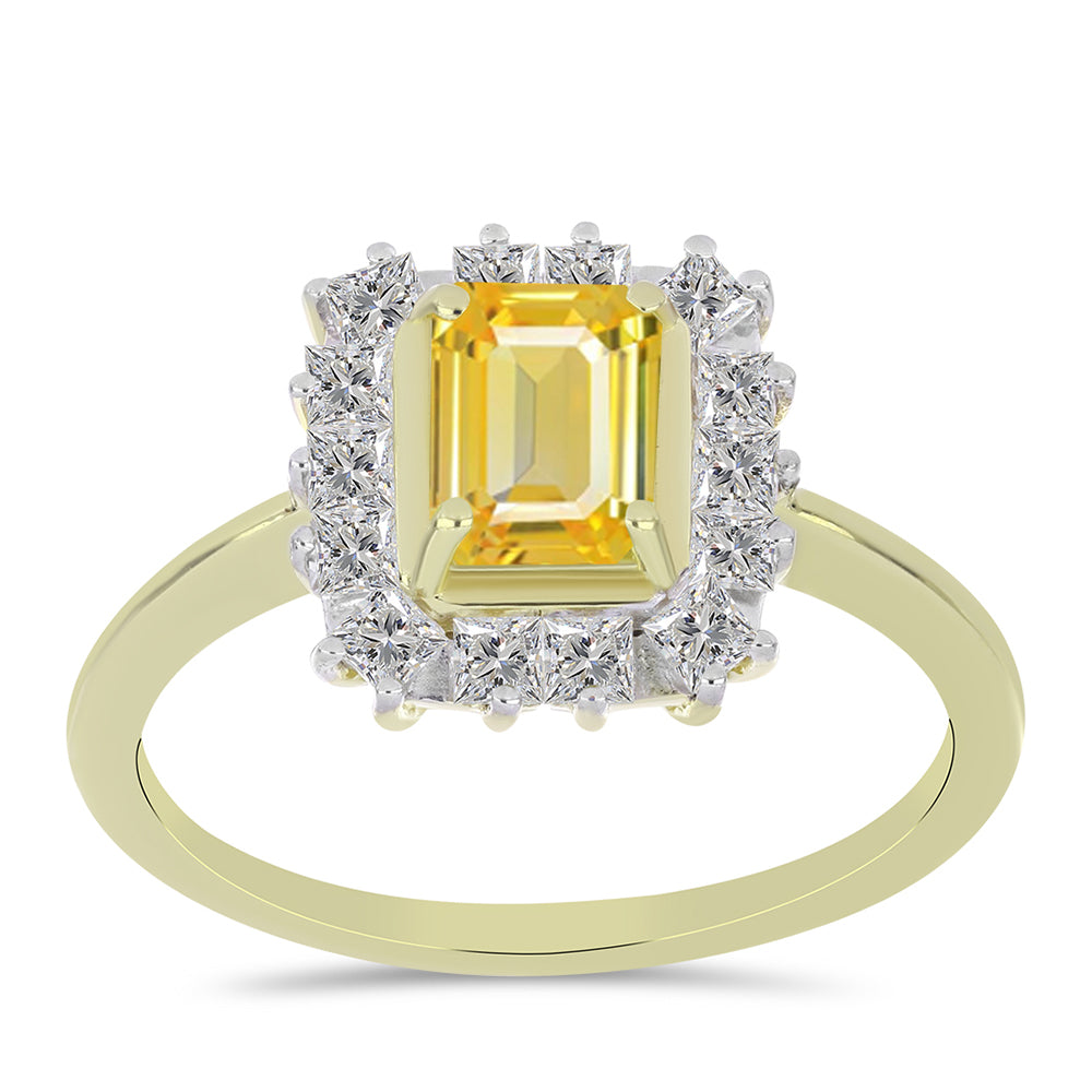Anillo de Plata Bañada en Oro con Zafiro Amarillo Rosebery y Topacio Blanco 1 
