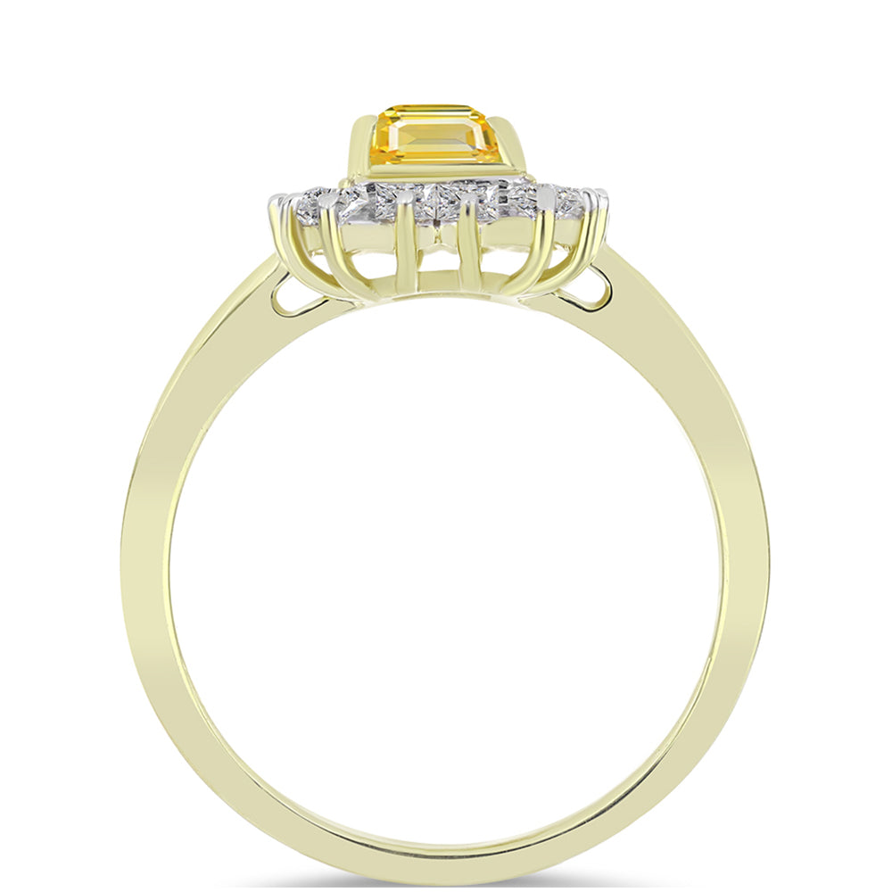 Anillo de Plata Bañada en Oro con Zafiro Amarillo Rosebery y Topacio Blanco 2 