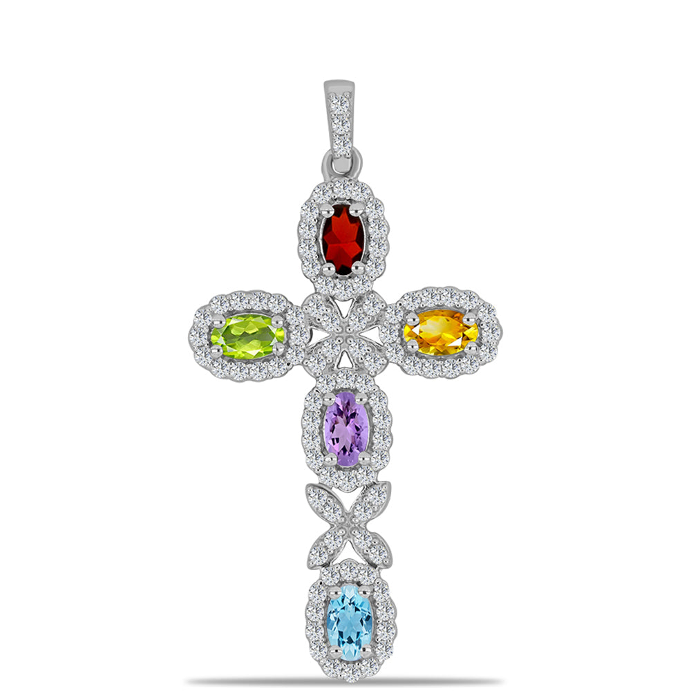Cruz Conjunto de Plata con Amatista Rosa de Francia y Citrino de los Montes Urales ( Pulsera +Colgante ) 2 