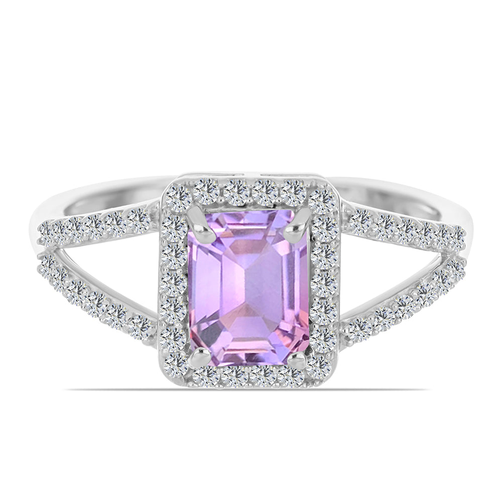 Anillo de Plata con Amatista Rosa de Francia y Topacio Blanco 1 
