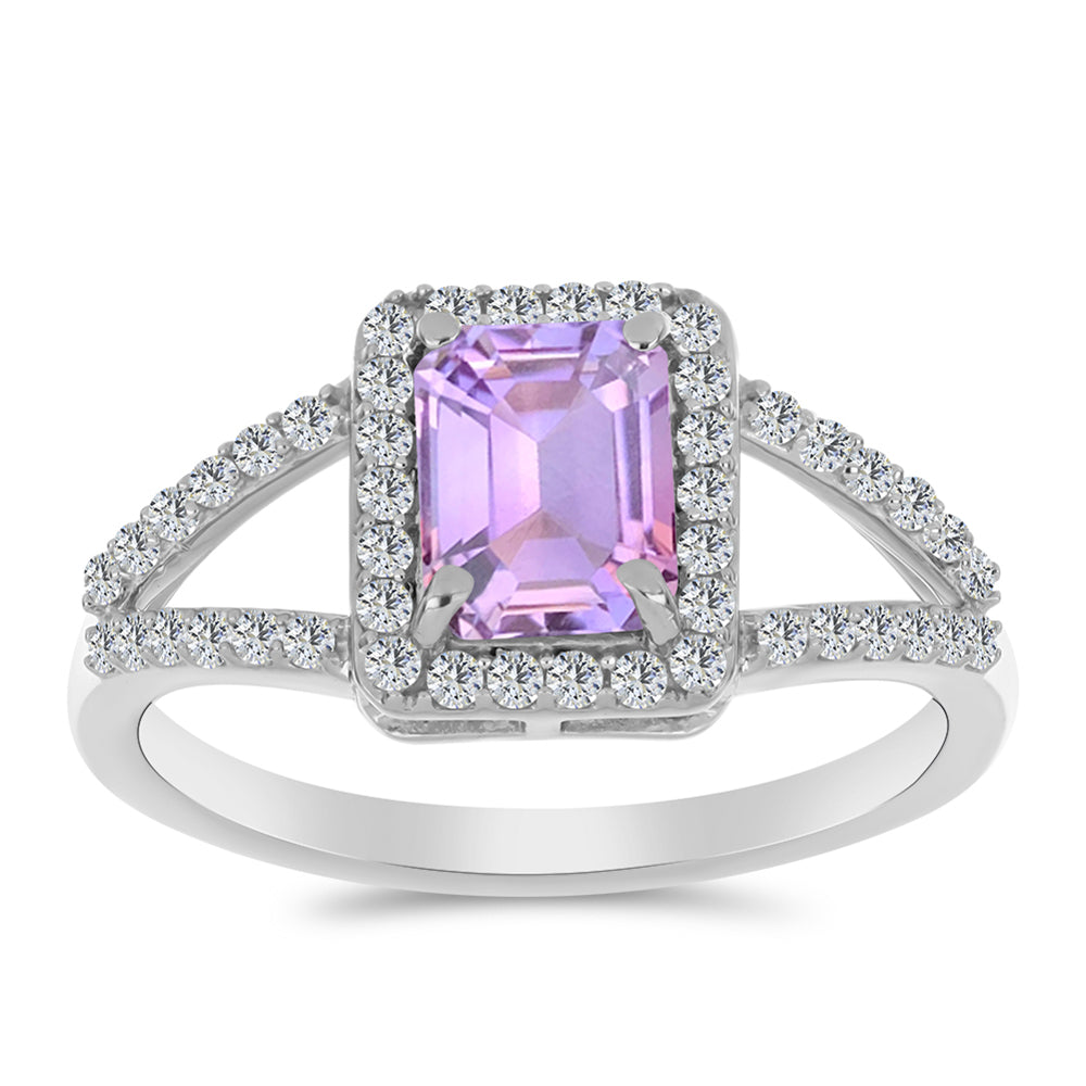 Anillo de Plata con Amatista Rosa de Francia y Topacio Blanco 3 