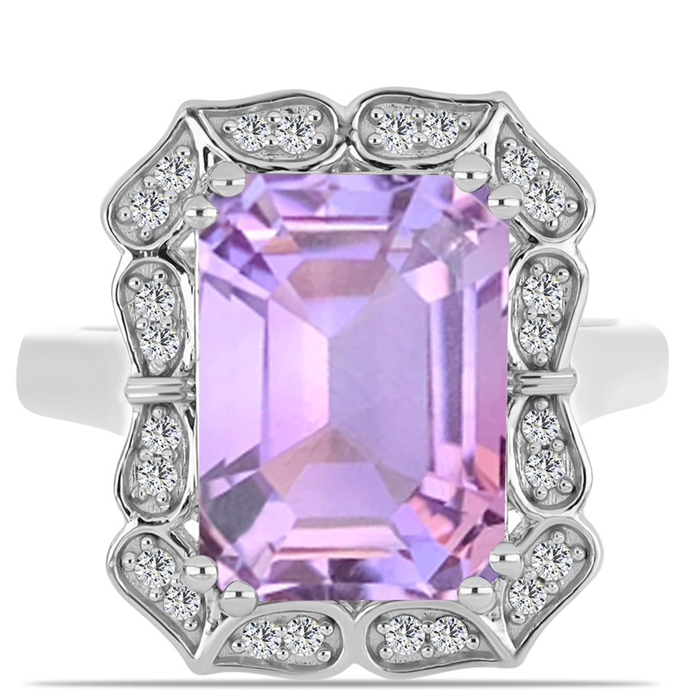 Anillo de Plata con Amatista Rosa de Francia y Topacio Blanco 1 