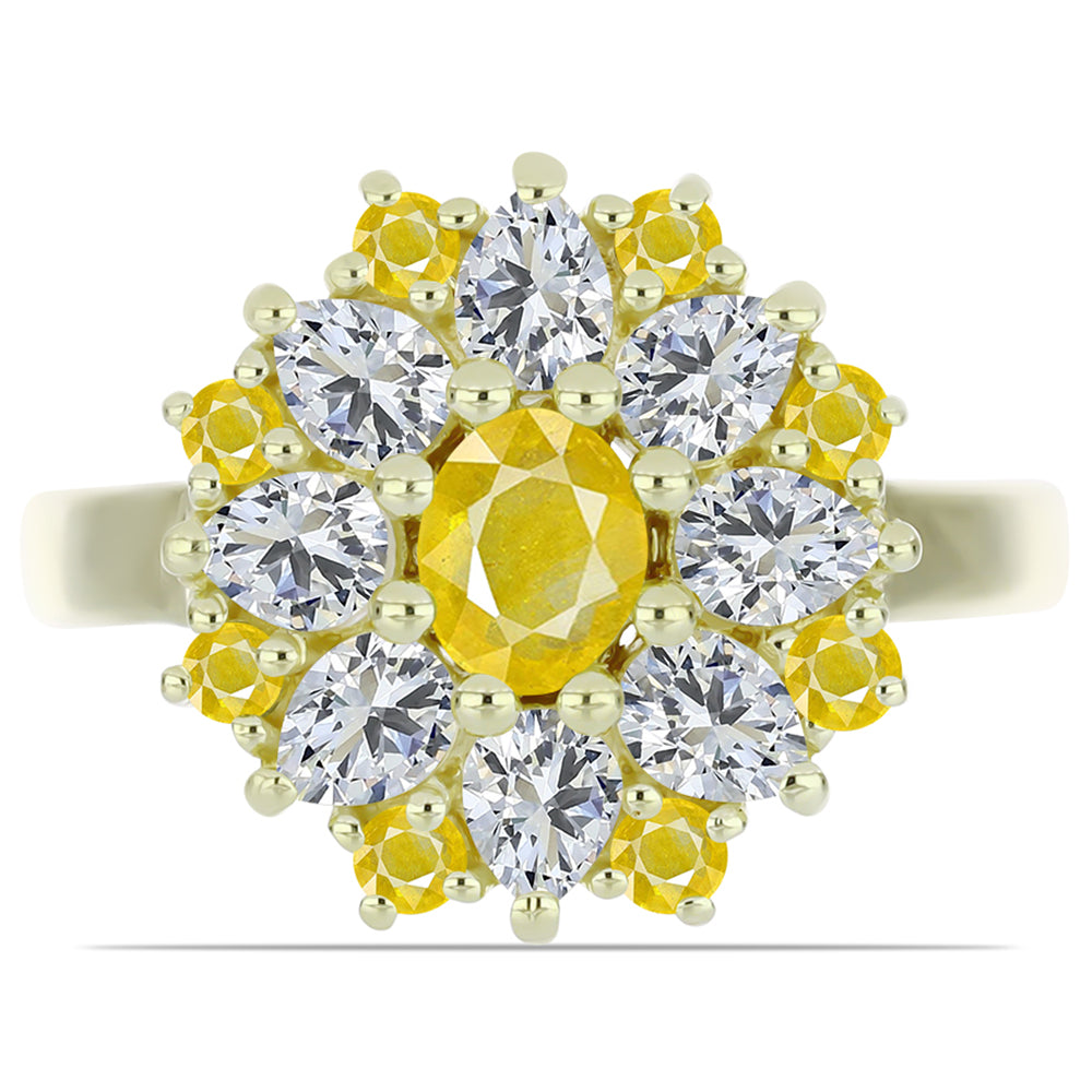 Anillo de Plata Bañada en Oro con Zafiro Amarillo Rosebery y Topacio Blanco