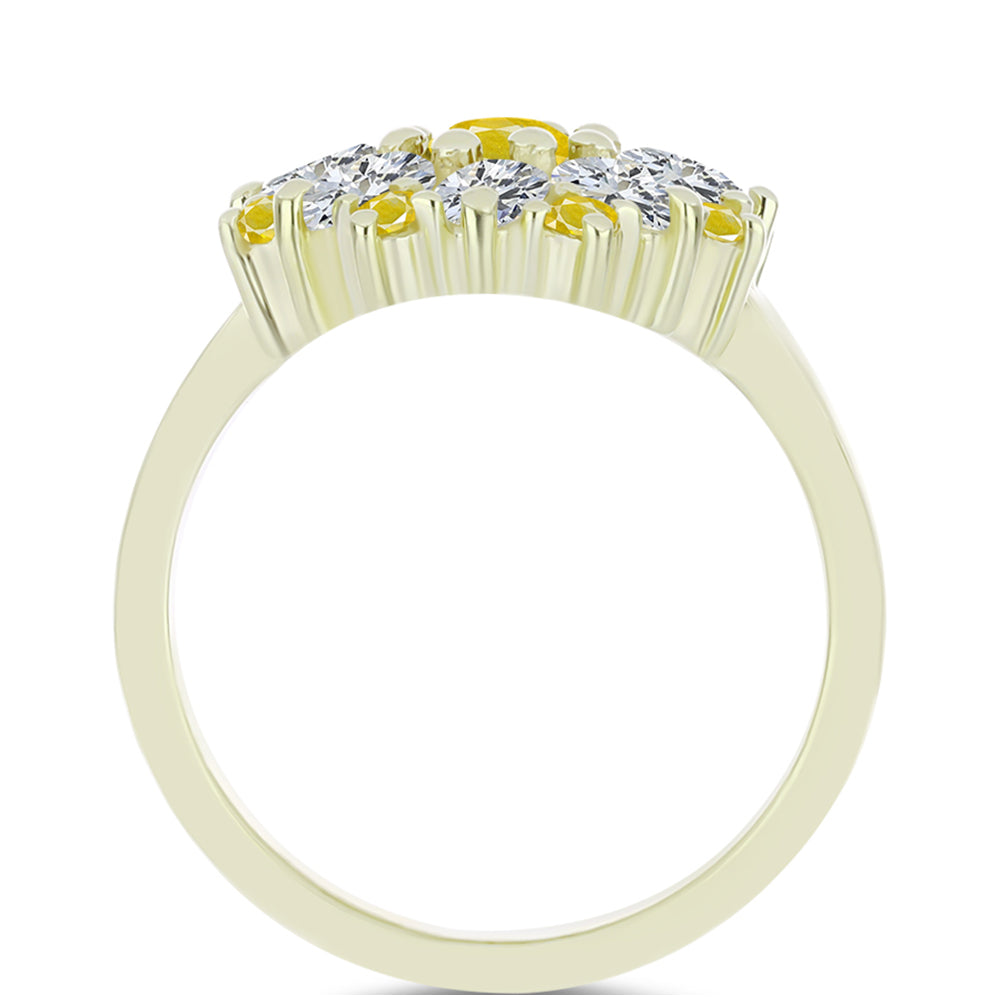 Anillo de Plata Bañada en Oro con Zafiro Amarillo Rosebery y Topacio Blanco 2 