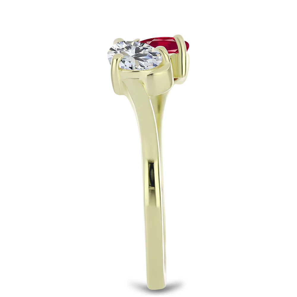 Anillo de Plata Bañada en Oro con Rubí de Madagascar y Topacio Blanco 4 
