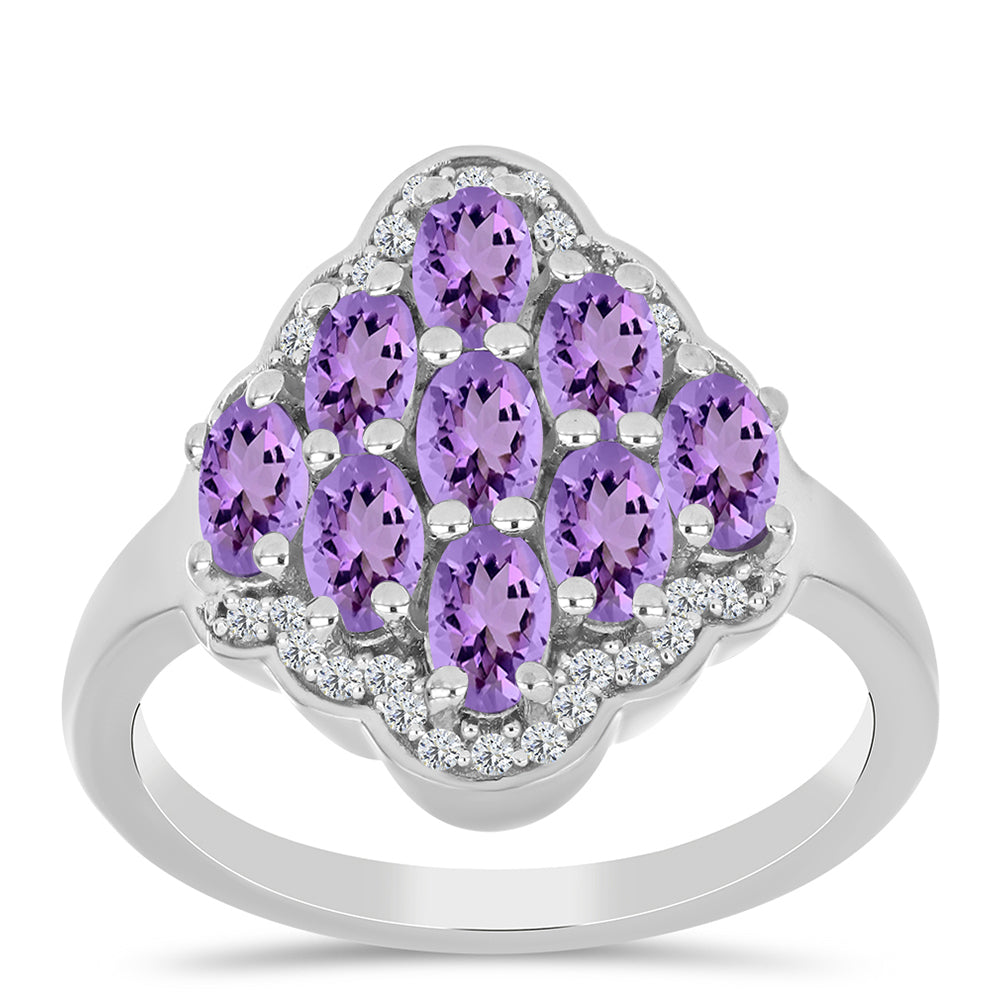 Anillo de Plata con Amatista Rosa de Francia y Topacio Blanco 3 