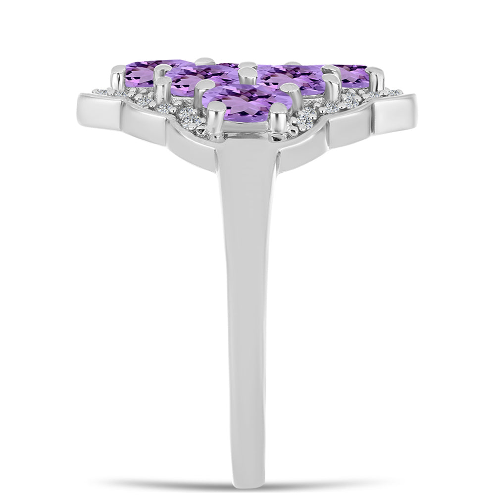 Anillo de Plata con Amatista Rosa de Francia y Topacio Blanco 4 