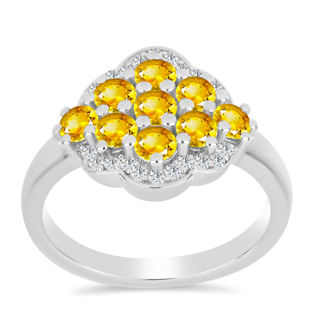 Anillo de Plata con Citrino de los Montes Urales y Topacio Blanco 3 